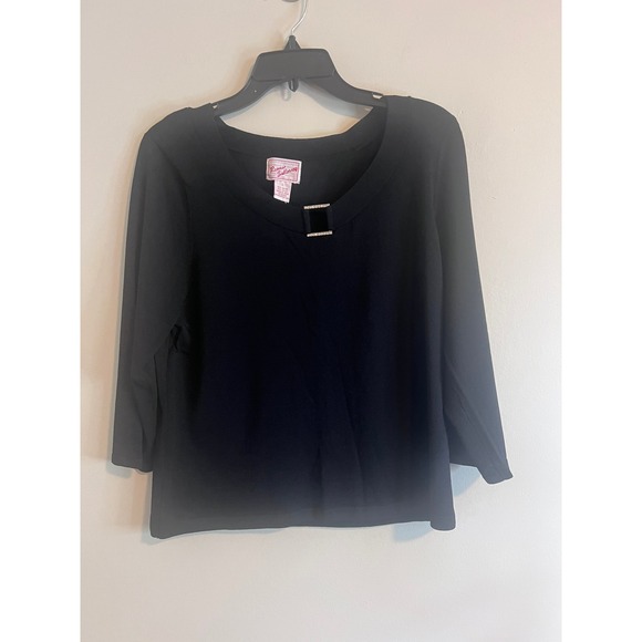 Ronnie Salloway Tops - Ronnie Salloway Womens Black Knit Top Rhinestone Buckle Detail 3/4 Sleeve L